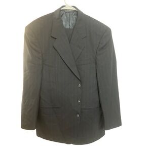 Jeffrey Banks Suit Black Glen Plaid Wool Men's‎ 42R Blazer 36X30 Pleated Pants